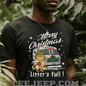 Womens Merry Christmas Litter’s Full Funny Cat Lover Sarcastic Xmas V Neck T Shirt