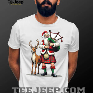 Womens Scottish Santa Playing Bagpipes with Reindeer Christmas Tee V Neck T Shirt Womens Scottish Santa Playing Bagpipes with Reindeer Christmas Tee V Neck T Shirt
