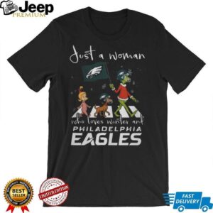 ust a Woman Who Loves Winter and Philadelphia Eagles Grinch Fan T Shirt.