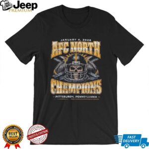 AFC North Champions Pittsburgh Football Skull 2026 Navy T Shirt