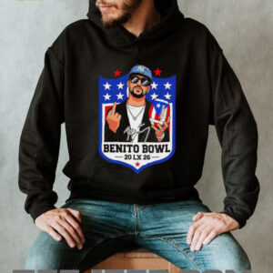 Bad Bunny middle finger I’m Here for the Benito Bowl 20 LX 26 NFL logo signature t shirt