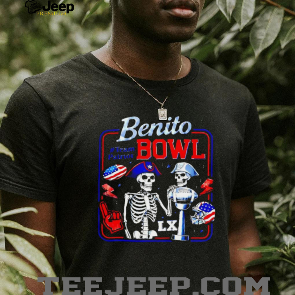 Benito Bowl Super Bowl LX Team Patriot Skeletons Football Graphic Tee Benito Bowl Super Bowl LX Team Patriot Skeletons Football Graphic Tee