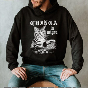 Chinga La Migra Cat Spilling Ice Funny Political Graphic Tee Chinga La Migra Cat Spilling Ice Funny Political Graphic Tee