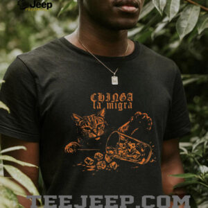 Chinga La Migra Funny Cat Spilling Drink Vintage Graphic Shirt