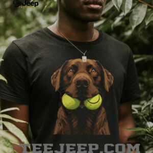 Chocolate Labrador Dog with Two Tennis Balls Mouth Graphic T Shirt