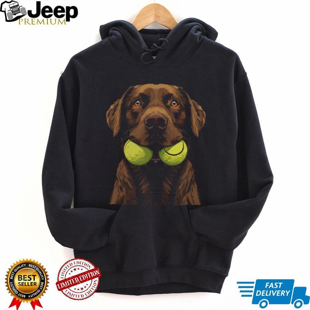 Chocolate Labrador Dog with Two Tennis Balls Mouth Graphic T Shirt Chocolate Labrador Dog with Two Tennis Balls Mouth Graphic T Shirt