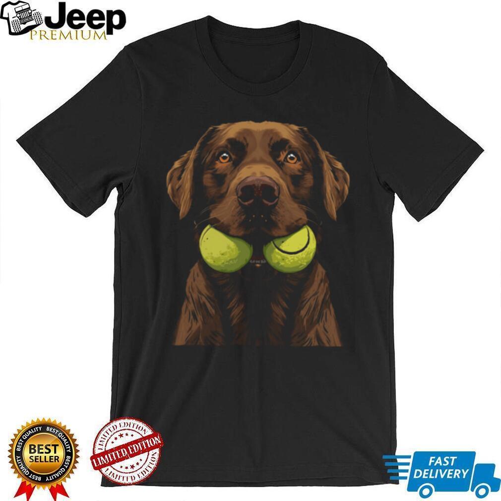 Chocolate Labrador Dog with Two Tennis Balls Mouth Graphic T Shirt Chocolate Labrador Dog with Two Tennis Balls Mouth Graphic T Shirt