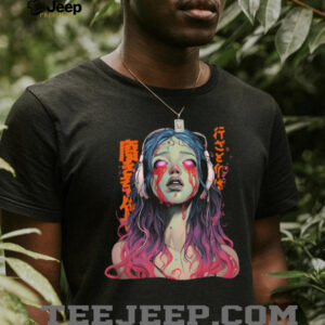 Cyberpunk Anime Girl Crying Pink Neon Acid Wash Graphic Tee