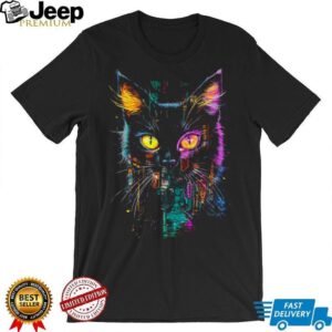 Cyberpunk Neon Black Cat Tokyo Night City Aesthetic T Shirt