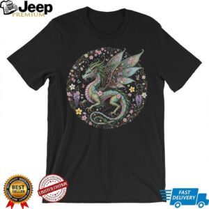Enchanted Floral Dragon Graphic Tee Ethereal Fantasy Nature Art Shirt
