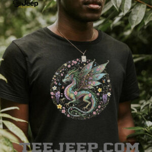 Enchanted Floral Dragon Graphic Tee Ethereal Fantasy Nature Art Shirt