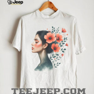 Ethereal Woman Profile with Orange Floral Bloom Art T Shirt