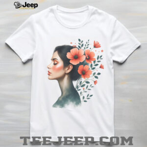 Ethereal Woman Profile with Orange Floral Bloom Art T Shirt