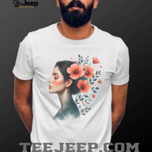 Ethereal Woman Profile with Orange Floral Bloom Art T Shirt