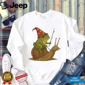 Frog Wizard Riding Snail Off To Cause A Kerfuffle Whimsical Tee