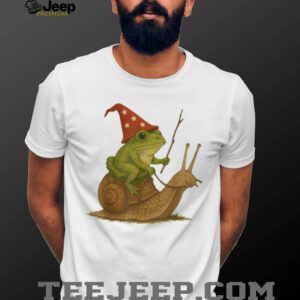 Frog Wizard Riding Snail Off To Cause A Kerfuffle Whimsical Tee