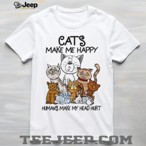 Funny Cartoon Cats “Cats Make Me Happy” Pet Lover T Shirt