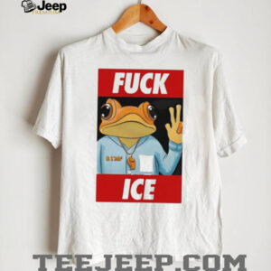Funny Frog Peace Sign “Fvck ICE” Political Satire Graphic T Shirt
