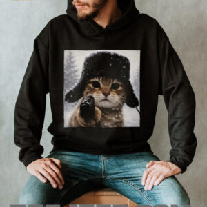 Funny Gangster Cat with Gun in Snow Russian Hat Graphic T Shirt Funny Gangster Cat with Gun in Snow Russian Hat Graphic T Shirt
