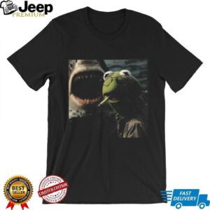 Funny Kermit The Frog Smoking With Shark Vintage Graphic Tee