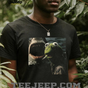 Funny Kermit The Frog Smoking With Shark Vintage Graphic Tee