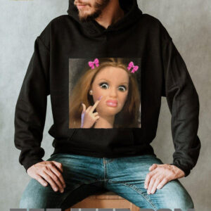 Funny Sassy Doll Pink Bows Middle Finger Graphic T Shirt