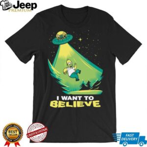 Homer Simpson Alien Abduction “I Want To Believe” T Shirt