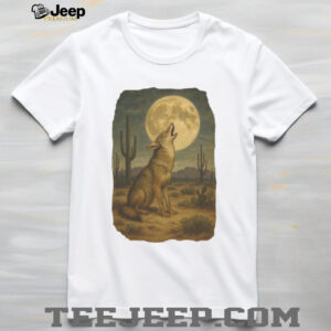 Howling Wolf Full Moon Desert Night Landscape Graphic T Shirt