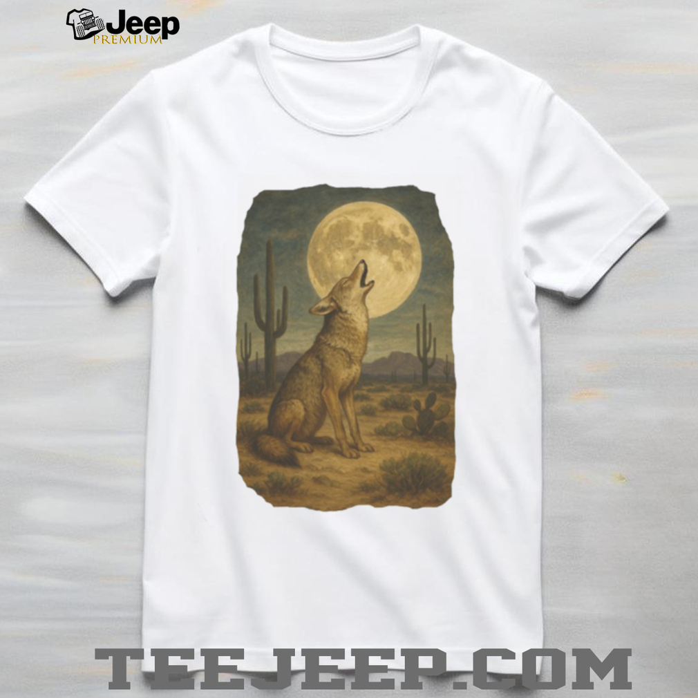 Howling Wolf Full Moon Desert Night Landscape Graphic T Shirt Howling Wolf Full Moon Desert Night Landscape Graphic T Shirt