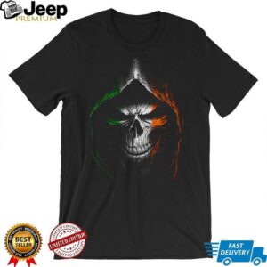 Irish Reaper Skull Hooded Flag Design Ireland Pride Graphic T Shirt