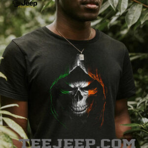 Irish Reaper Skull Hooded Flag Design Ireland Pride Graphic T Shirt