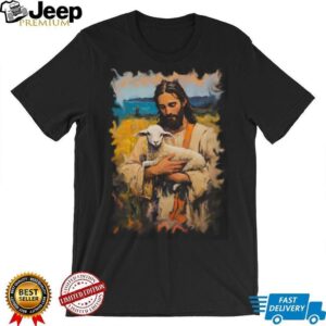 Jesus Christ The Good Shepherd With Lamb Christian Graphic Tee