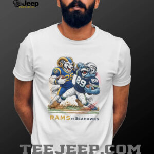 Los Angeles Rams vs Seattle Seahawks Stiff Arm Mascot Battle T Shirt Los Angeles Rams vs Seattle Seahawks Stiff Arm Mascot Battle T Shirt