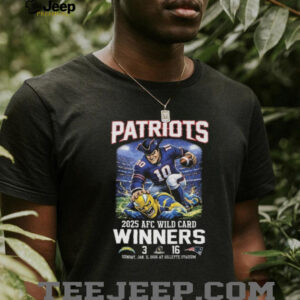 New England Patriots 2025 AFC Wild Card Winners Score 16 3 Los Angeles Chargers Mascot Jan 11 2026 Unisex T shirt