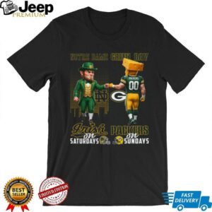 Notre Dame Fighting Irish On Saturdays vs Green Bay Packers On Sundays Mascot Skyline T Shirt Notre Dame Fighting Irish On Saturdays vs Green Bay Packers On Sundays Mascot Skyline T Shirt