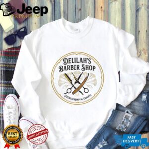 Philistine Delilah barbershop strength removal experts logo shirt