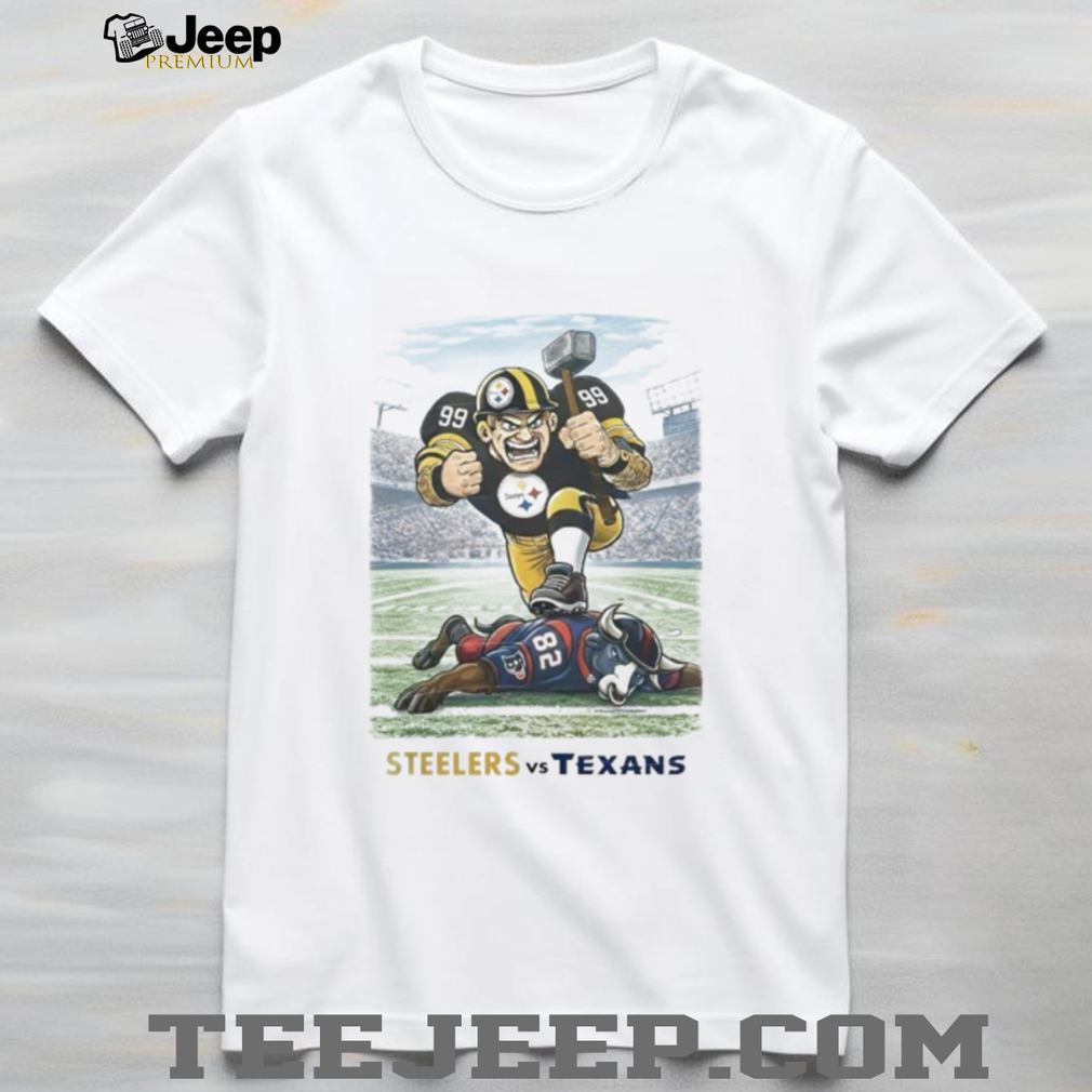 Pittsburgh Steelers Mascot Hammer vs Houston Texans Bull Football Rivalry T Shirt Pittsburgh Steelers Mascot Hammer vs Houston Texans Bull Football Rivalry T Shirt