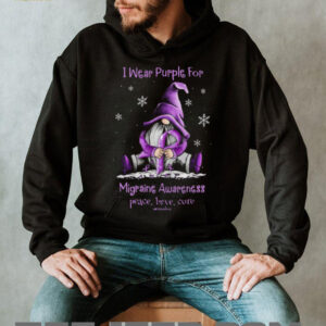 Purple Gnome Migraine Awareness Peace Love Cure Support T Shirt