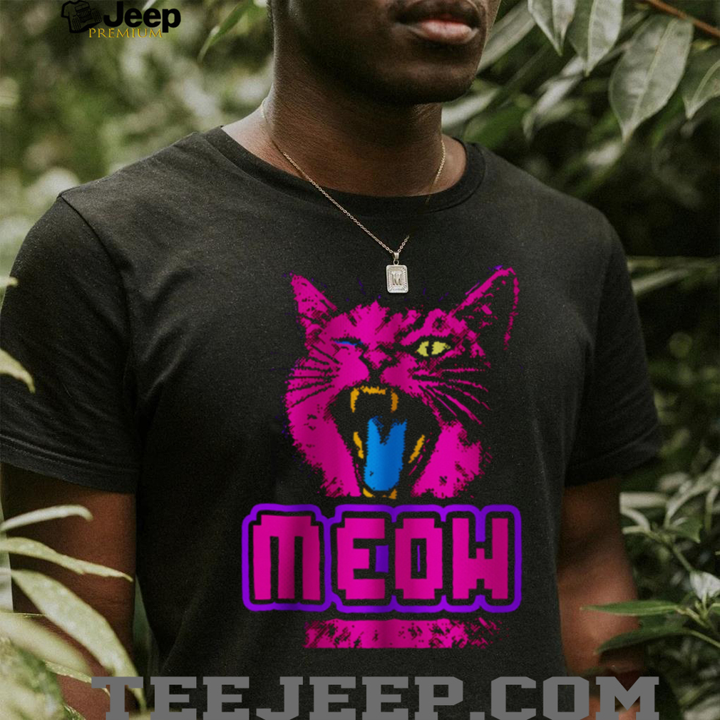 Retro 90s Neon Pink Angry Cat “MEOW” Cyberpunk Aesthetic Oversized T Shirt Retro 90s Neon Pink Angry Cat “MEOW” Cyberpunk Aesthetic Oversized T Shirt