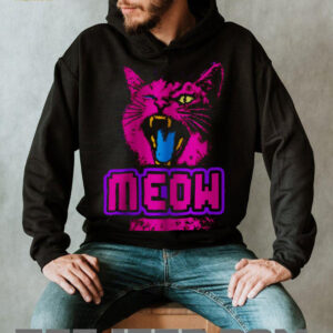 Retro 90s Neon Pink Angry Cat “MEOW” Cyberpunk Aesthetic Oversized T Shirt