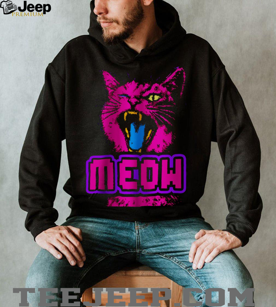 Retro 90s Neon Pink Angry Cat “MEOW” Cyberpunk Aesthetic Oversized T Shirt Retro 90s Neon Pink Angry Cat “MEOW” Cyberpunk Aesthetic Oversized T Shirt
