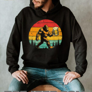Retro Bigfoot Carrying Beer Mug Sunset Forest Silhouette T Shirt