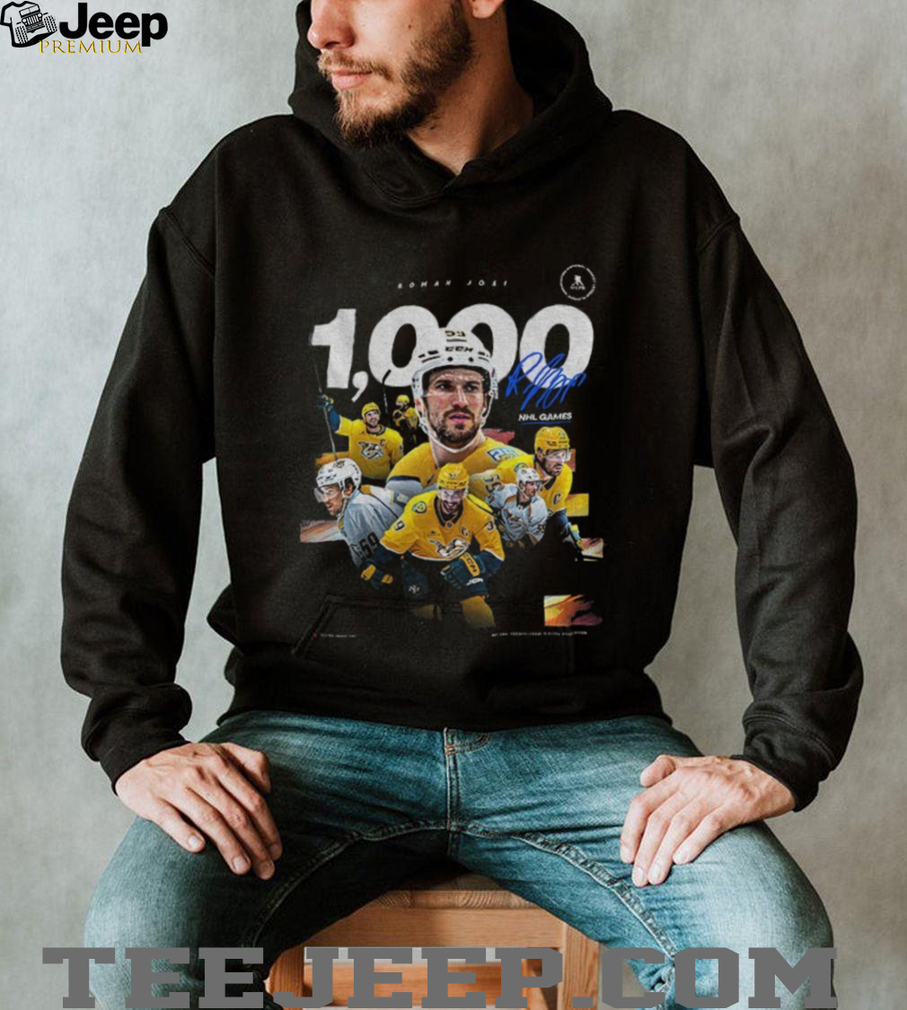 Roman Josi 1000 games Nashville Predators hockey NHL Games graphic signature shirt Roman Josi 1000 games Nashville Predators hockey NHL Games graphic signature shirt