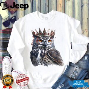 Royal Owl with Golden Crown Watercolor White T Shirt