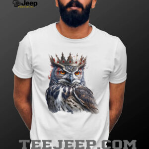Royal Owl with Golden Crown Watercolor White T Shirt