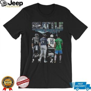 Sam Darnold Cal Raleigh Jared McCann Cristian Roldan Seattle City Skyline signatures shirt Sam Darnold Cal Raleigh Jared McCann Cristian Roldan Seattle City Skyline signatures shirt