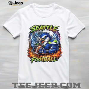 Seattle Football Angry Eagle Mascot Moon and Lightning Graphic T Shirt
