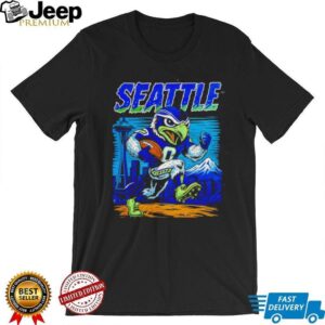 Seattle Football Skyline Mascot Running Graphic Tee
