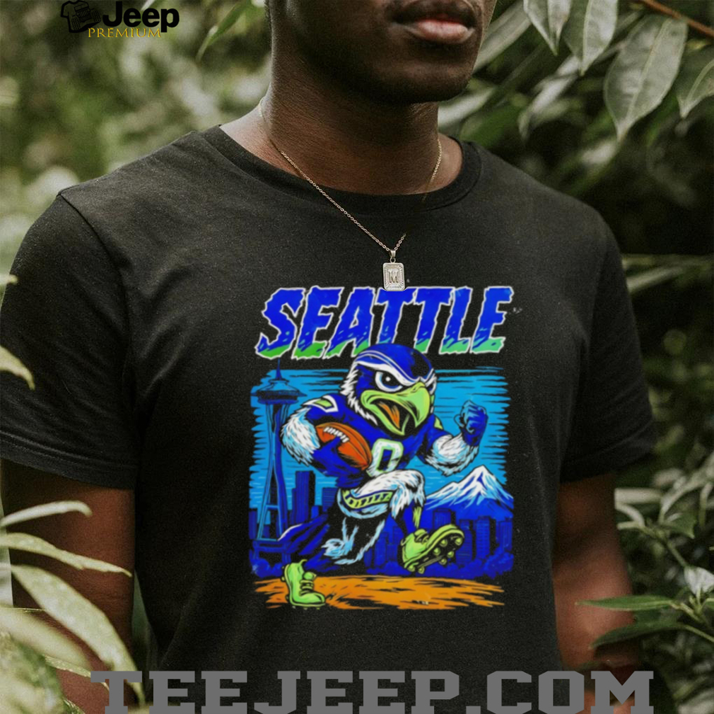 Seattle Football Skyline Mascot Running Graphic Tee Seattle Football Skyline Mascot Running Graphic Tee