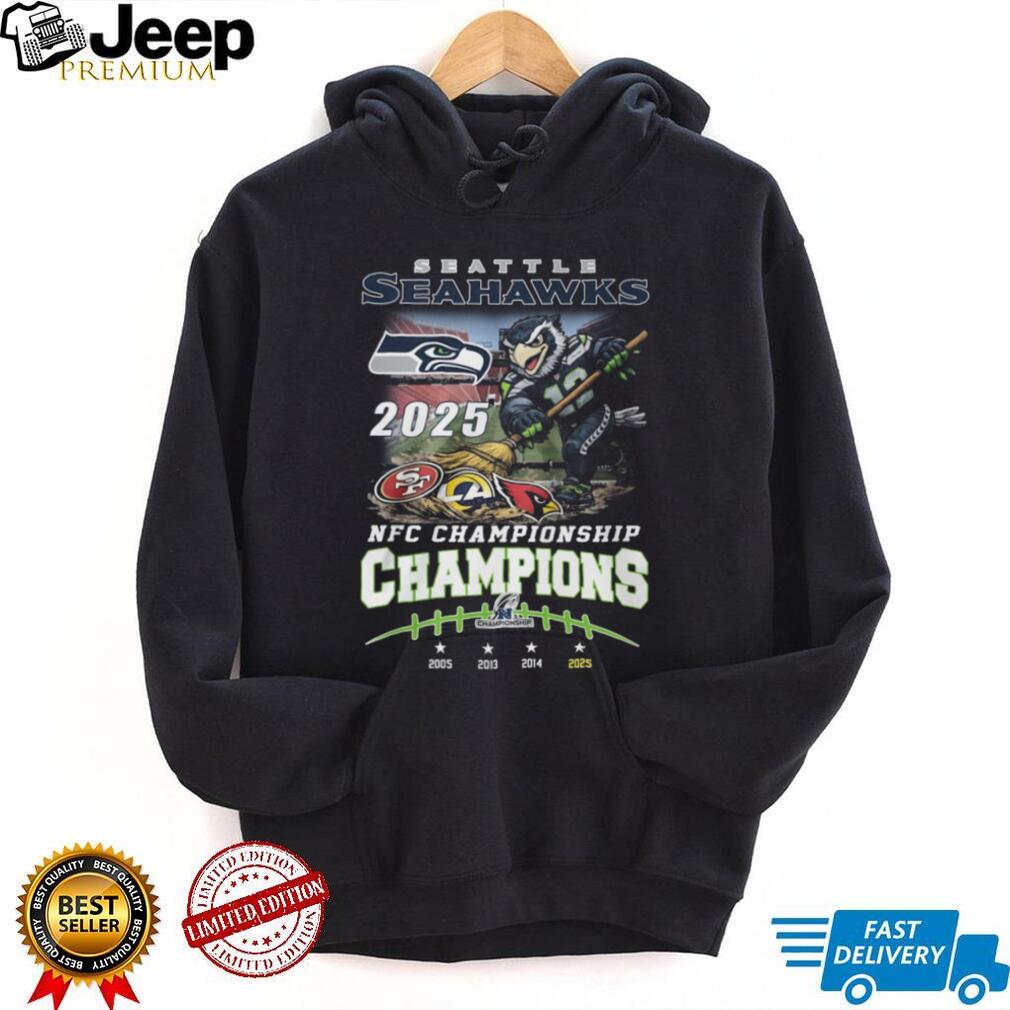 Seattle Seahawks 2025 NFC Champions Broom Sweep Graphic Tee Seattle Seahawks 2025 NFC Champions Broom Sweep Graphic Tee